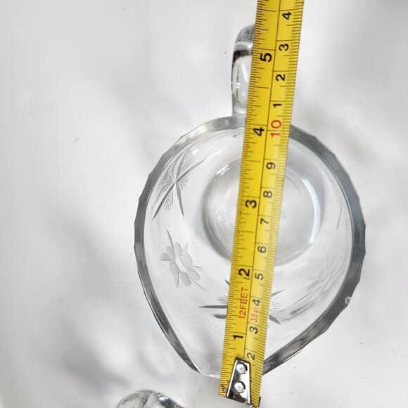 Cream and Sugar Set Vintage Lead Crystal Etched Flowers Heavy Glass - Picture 7 of 16